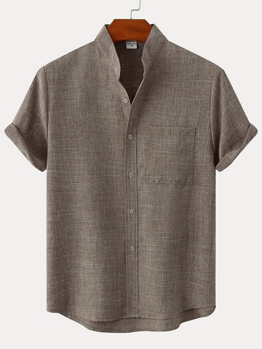 Men's Short Sleeve Stand Collar Shirt - Casual Button Up for Summer