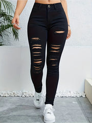 High Stretch Skinny Jeans Distressed Slash Pocket Denim Pants