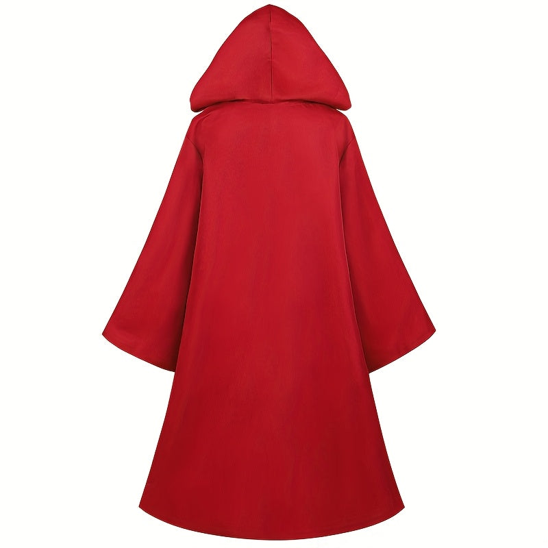 Long Hooded Cape Deep Red Costume cloak Gothic Anime Wizards