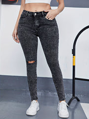  Ripped Button Fly Slim Fit Jeans