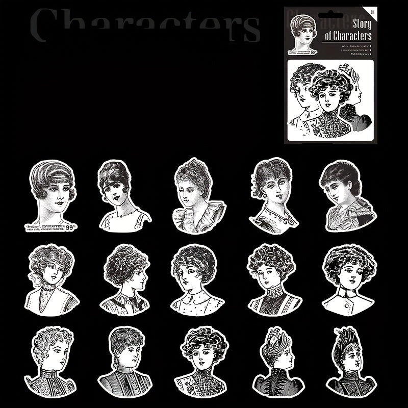 30 Sheets Retro Characters DIY Decoration Stickers - 6 Styles