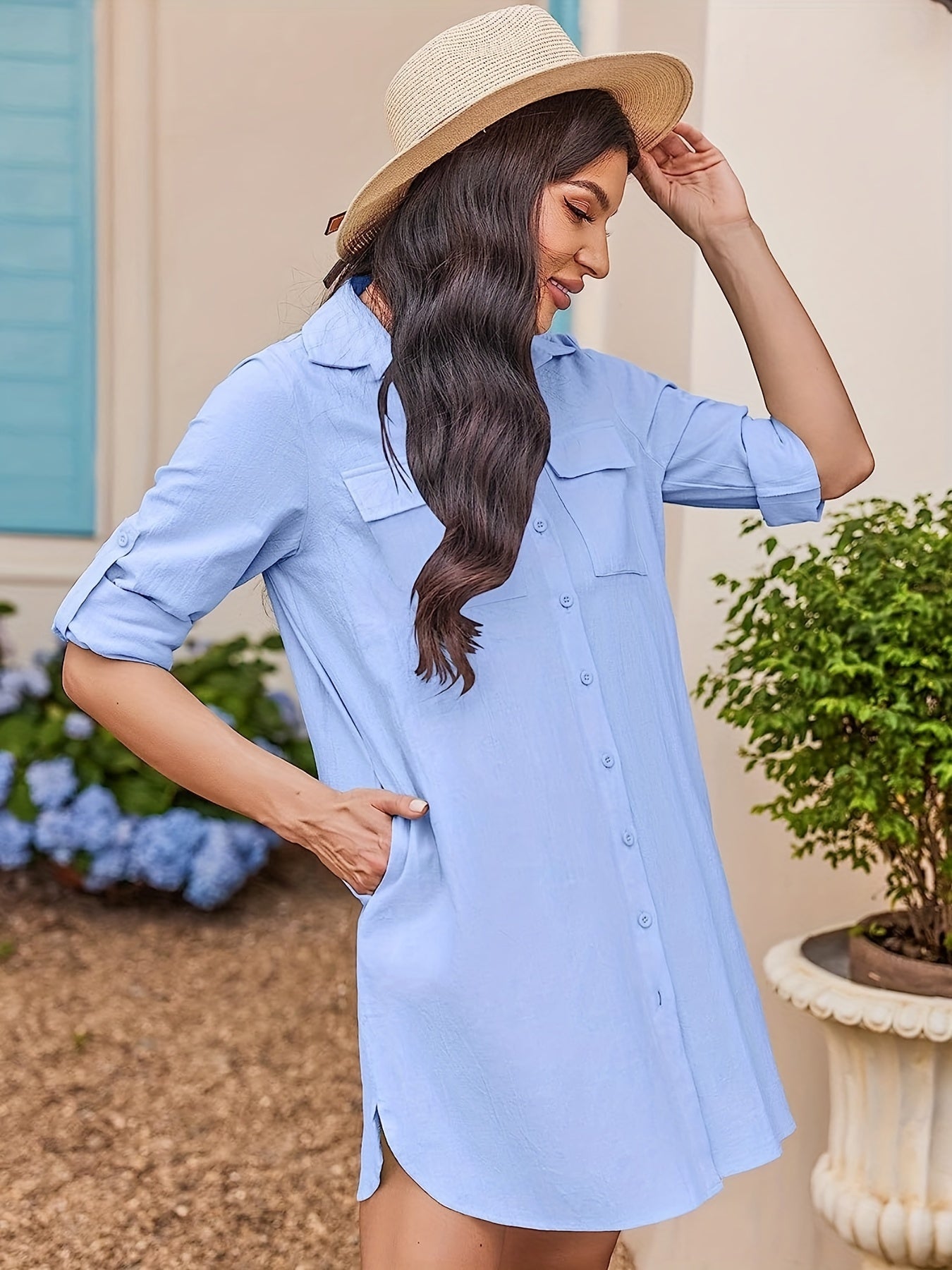  Button Up Long Sleeve Blouse