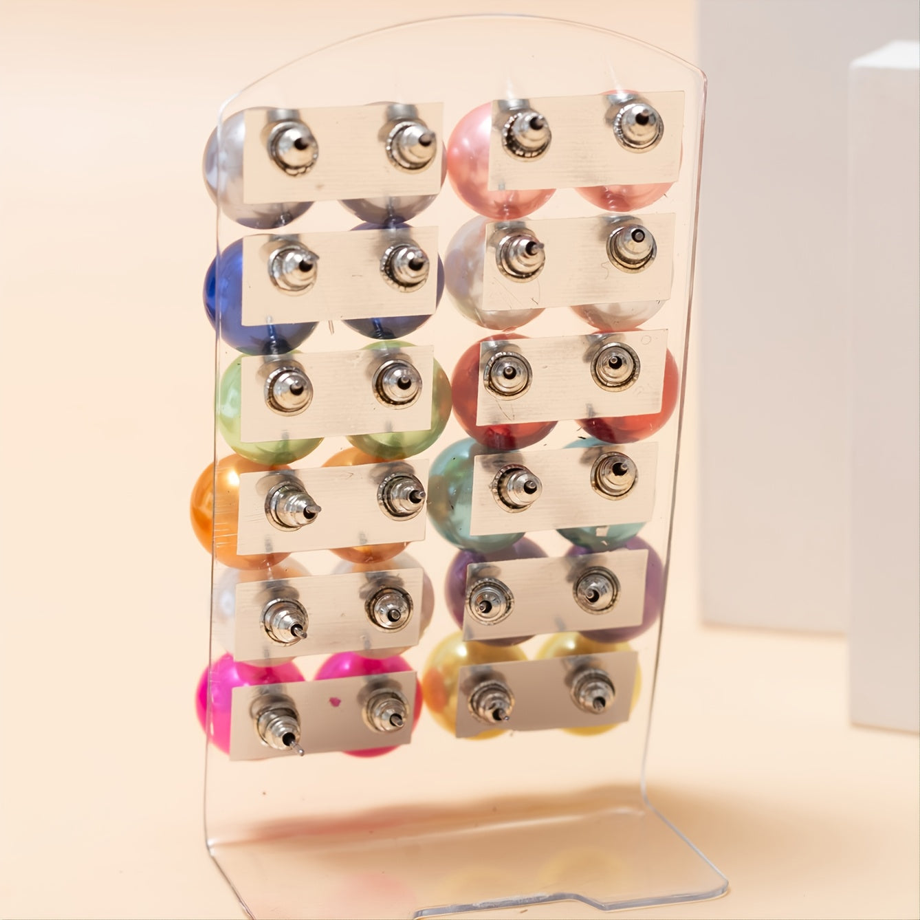 12 Pairs Colorful Pearl Ball Stud Earrings Men Women 6 8 10 12mm