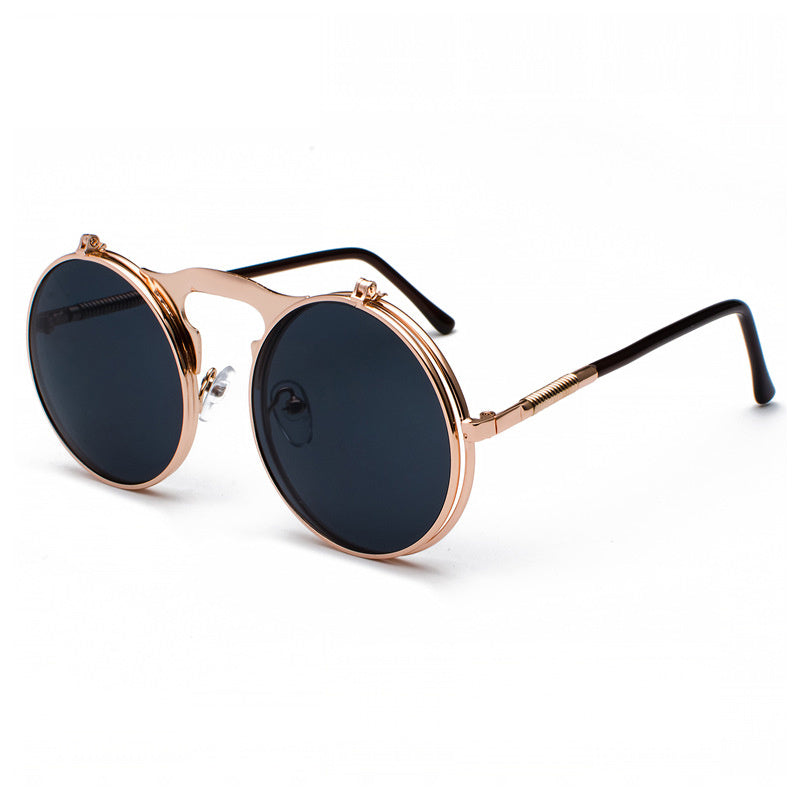 Vintage Metal Steam Punk Flip Sunglasses Unisex Round Frame Sungl