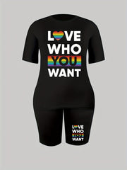  LGBT Casual Outfits 2 Piece Set Women's Plus Slogan & Rainbow Heart
