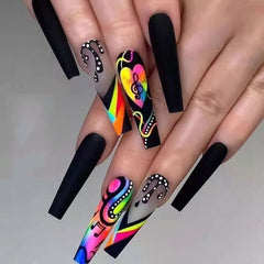 24 pcs Glossy Coffin Press On Nails Acrylic False Nails Long for Women and Girls