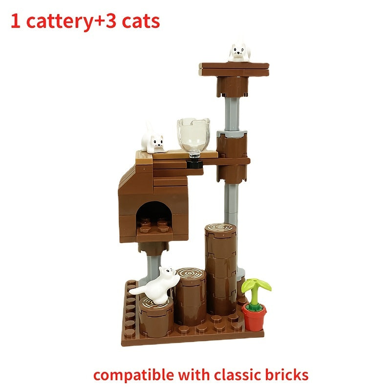 City Cattery Building Blocks Toys MOC Cats House Farm DIY Blocks Gift