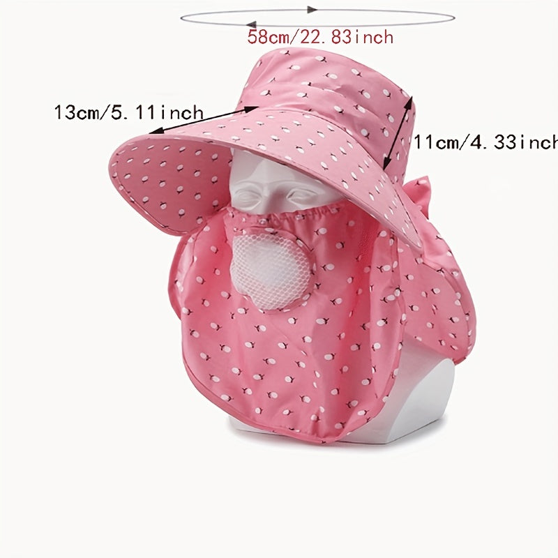 Cotton Sun Hat With Neck Gaiter Pink UV Protection
