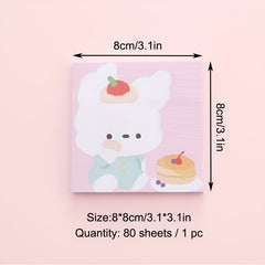 80 Sheets Cartoon Animal Sticky Notes For Students & Girls