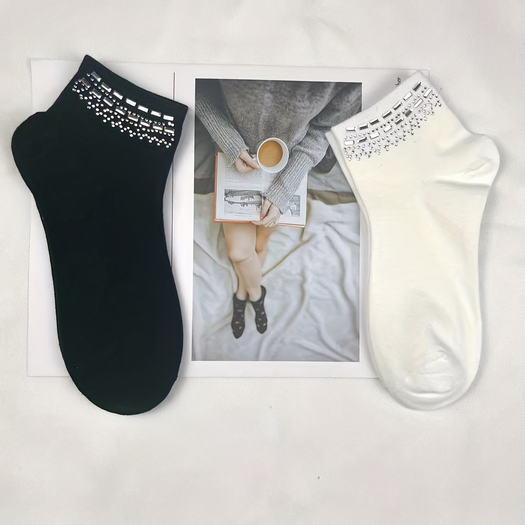 5 Pairs Rhinestone Crew Socks for Women - Comfy & Breathable Stockings