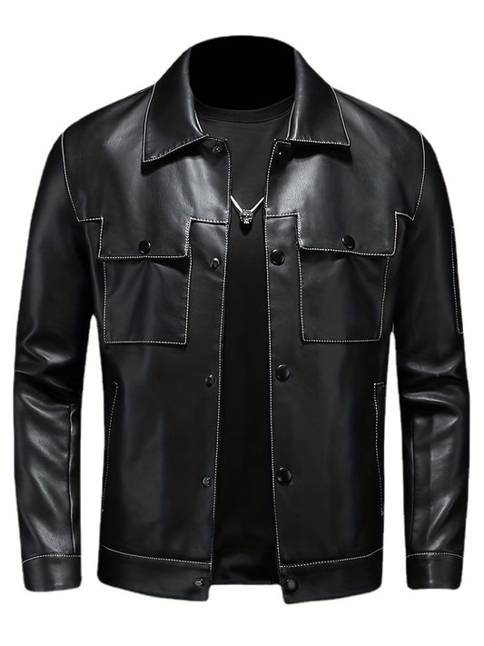 Men's Lapel Faux Leather Jacket Spring Fall
