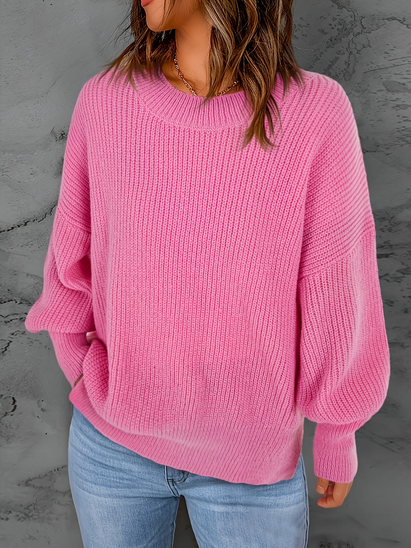  Ribbed Lantern Sleeve Knit Top