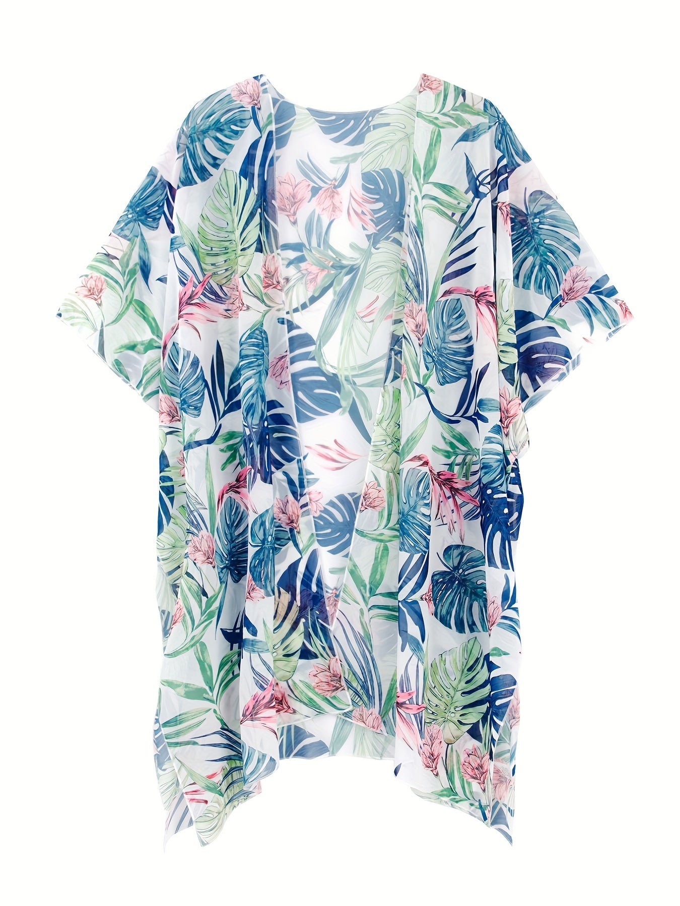  Tropical Print Kimono Cover Up