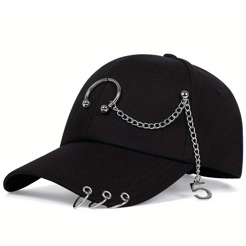 Metal Chain Iron Ring Baseball Cap Outdoor Sunshade Sunscreen Peaked Cap