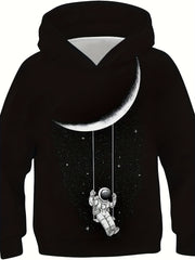 Funny Astronaut Moon Boys Casual Pullover Hoodies Kids Sweatshirt Spring Fall