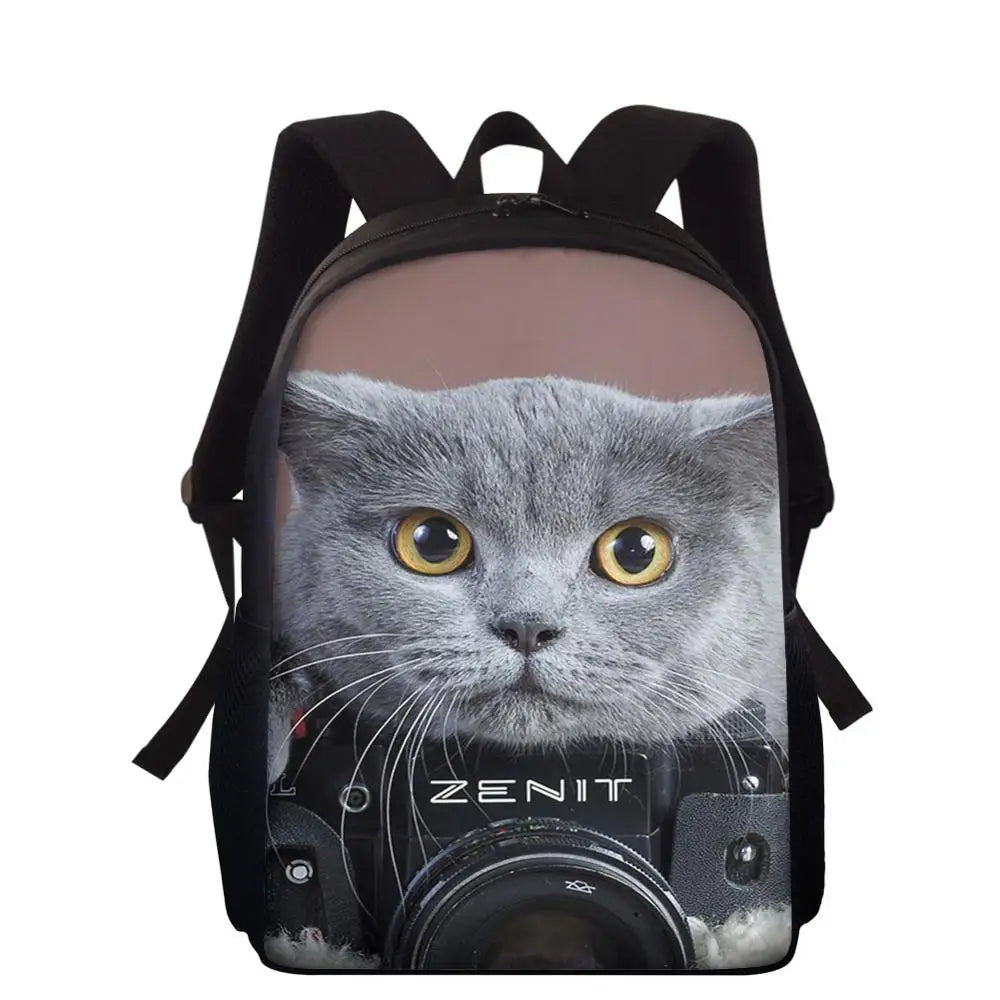 13in Children School Bag Cat Print Orthopedic Bookbag