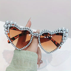 Heart Sunglasses Faux Pearl Party Decorative Sun Shades UV400