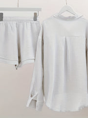 Casual Two piece Set Button Front Shirt & Drawstring Waist S