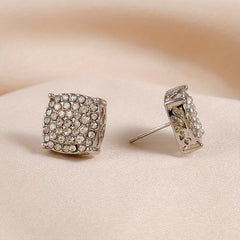 Micro Pave Zircon Stud Earrings 925 Silver Plated Unisex