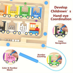 Wooden Train Maze Toy & Number Sorting Puzzle - Enhances Fine Motor Skills