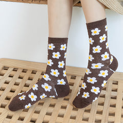 Floral & Plaid Print Socks Retro College Style Women's Stockings