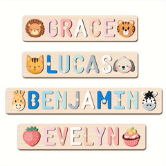 Personalized Wooden Name Puzzle with Animal & Plane Designs
