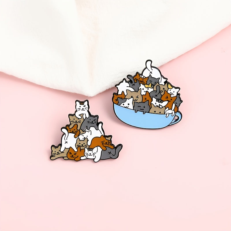 Cup Of Cats Pattern Enamel Pin