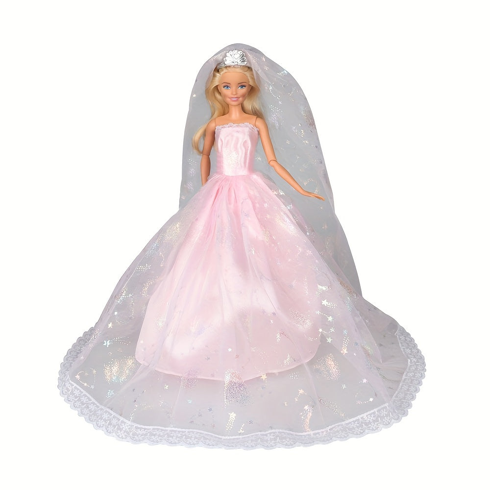 Doll Dresses Wedding Dress Set with Crown Veil - Girl Accessories Toys