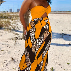  Colorblock Leopard & Paisley Print Tube Dress