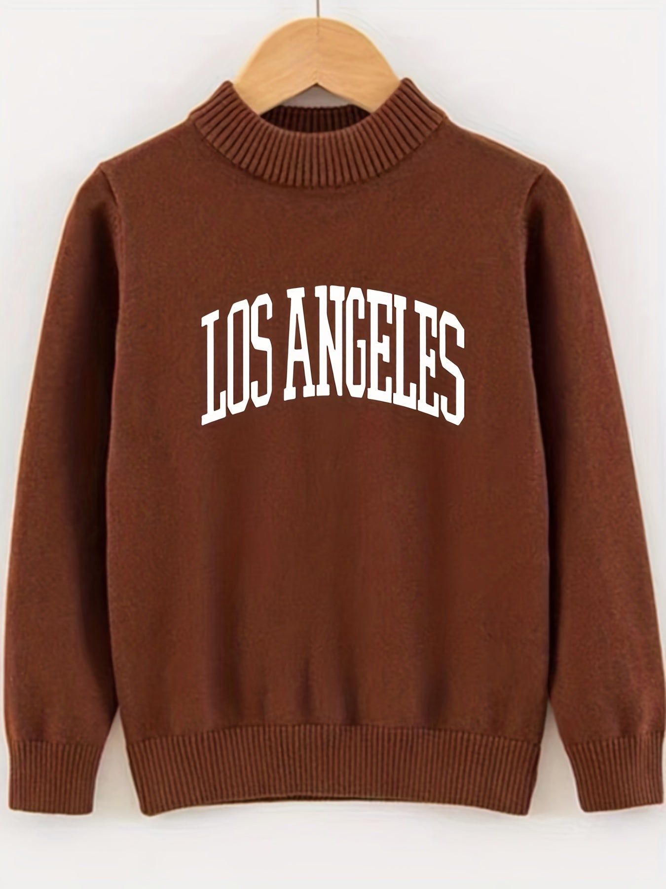 LA Crew Neck Knitted Sweater Men's Casual Warm Pullover Fall Winter