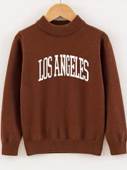 LA Crew Neck Knitted Sweater Men's Casual Warm Pullover Fall Winter