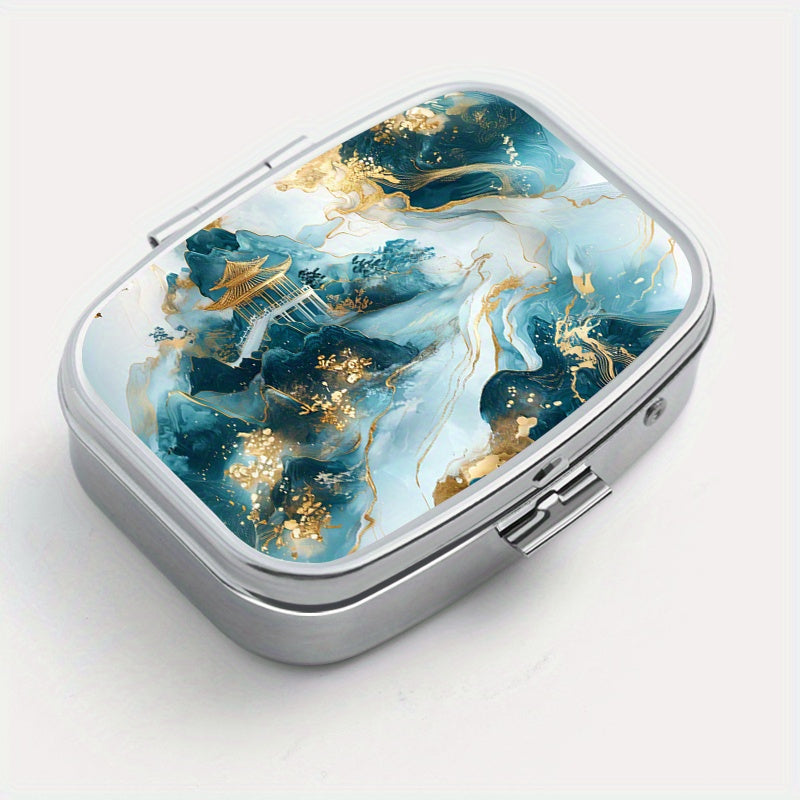 Vintage Marble Print Square Pill Organizer with 2 Compartments