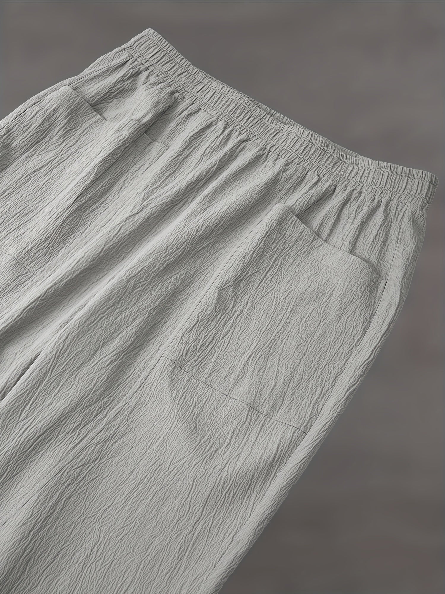  Solid Elastic Waist Straight Leg Pants