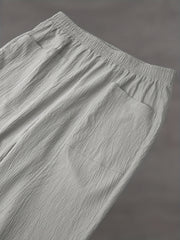  Solid Elastic Waist Straight Leg Pants