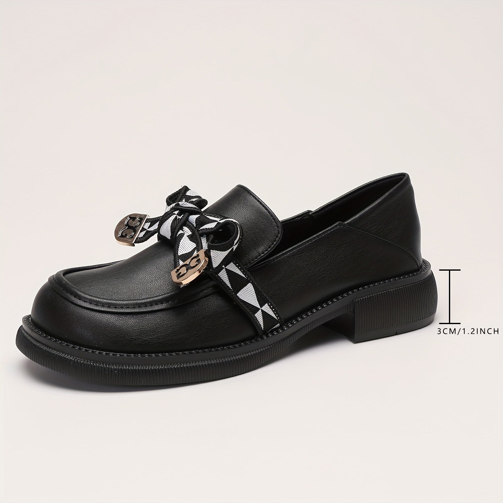 Bowknot Chunky Heel Loafers Slip On Shoes