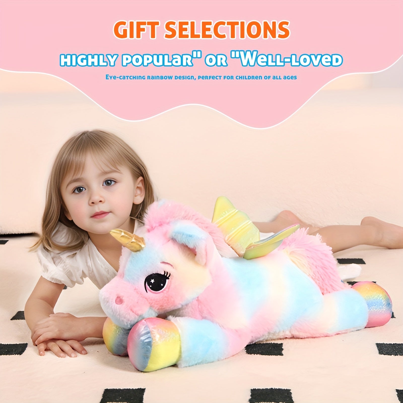 24" Rainbow Unicorn Plush Toy with Iridescent Wings - Perfect Gift for Kids