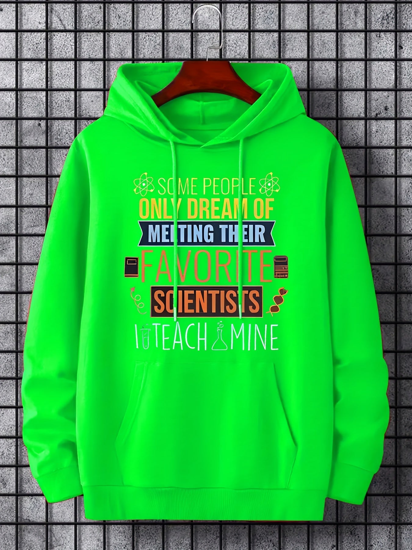 Men's Scientists Print Hoodie Casual Drawstring Sweatshirt