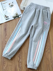 Girls Striped Print High Waist Sweatpants With Pockets