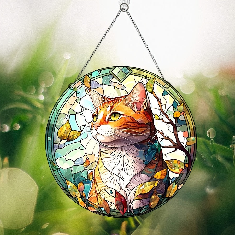 Christmas Acrylic Glass Ornament Cat Leaves Illustration Party Supplies
