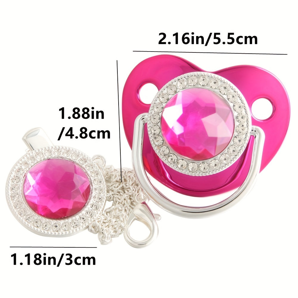 Pink Baby Soothing Pacifier with Chain Clip