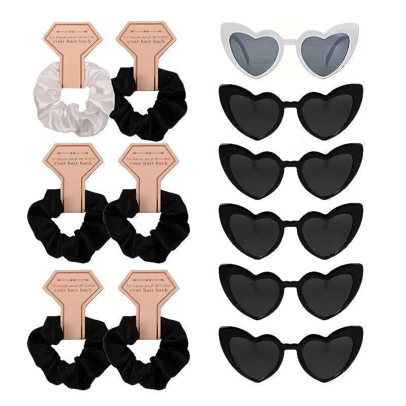 Heart Shaped Glasses & Satin Scrunchies Set - Wedding Accessories