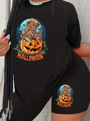  Halloween Casual Outfits Bear Pumpkin Two Piece Set