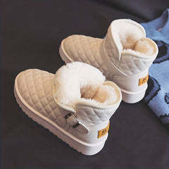 Women's Quilted Snow Boots Argyle Pattern Waterproof Ankle Boots