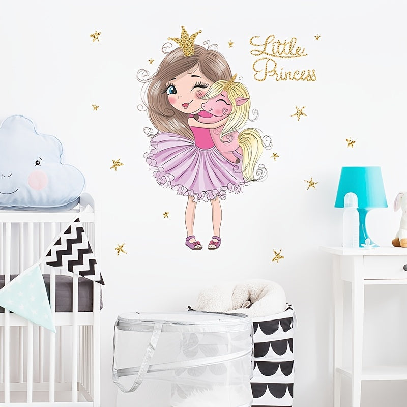 Girl & Unicorn Wall Sticker Self Adhesive Little Princess Peel & Stick Decor