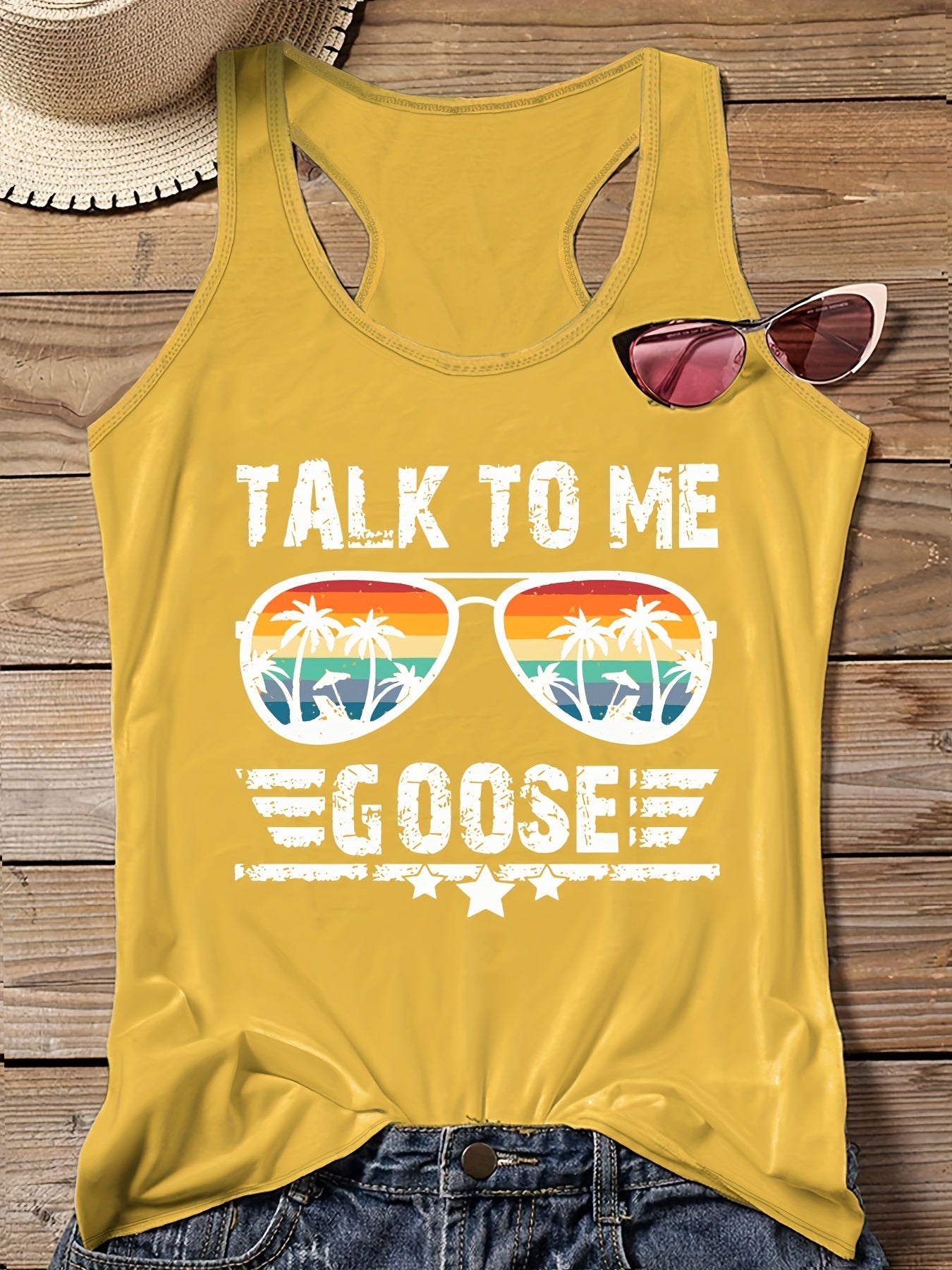  Tank Top Women's Slogan & Coconut Tree Sunglasses Print Vest Top
