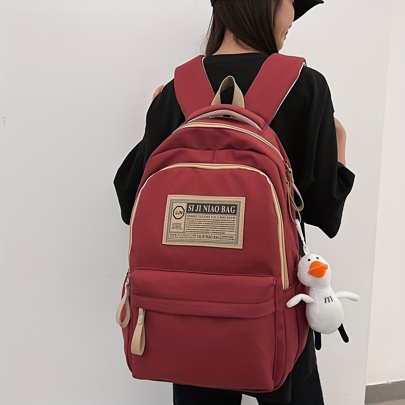Letter Patched Zipper Backpack Large Capacity School Bag