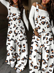Plus Denim Print Square Neck Wide Leg Jumpsuit