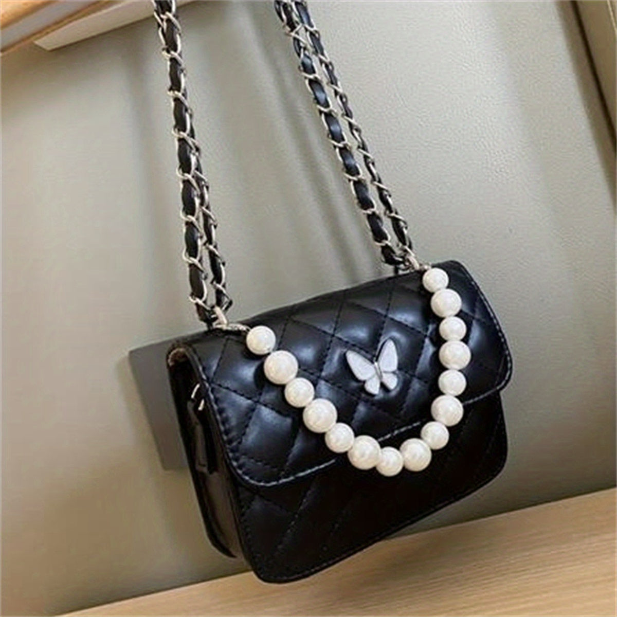 Faux Pearl Small Square Messenger Bag