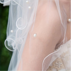 Double Layer Veil With Comb White Ribbon Bridal Hair Accessories