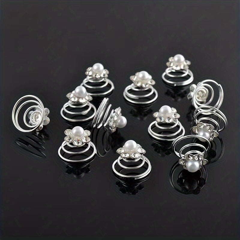 12pcs Faux Pearl Hair Coil Ring Spiral Hairpin Wedding Bridal Hair Accessories